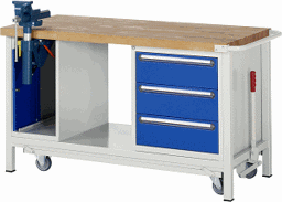 Zeige Details für Werkbank mit absenkbarem Fahrgestell Modell 8183, B 1500xT 700xH 880mm, Buche-Massiv-Platte 40mm Bild von Werkbank mit absenkbarem Fahrgestell Modell 8183, B 1500xT 700xH 880mm, Buche-Massiv-Platte 40mm