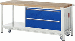 Zeige Details für Werkbank mit absenkbarem Fahrgestell Modell 8355, B 2000xT 700xH 880mm, Buche-Massiv-Platte 40mm Bild von Werkbank mit absenkbarem Fahrgestell Modell 8355, B 2000xT 700xH 880mm, Buche-Massiv-Platte 40mm