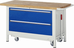 Zeige Details für Werkbank mit absenkbarem Fahrgestell Modell 8355, B 1500xT 700xH 880mm, Buche-Massiv-Platte 40mm Bild von Werkbank mit absenkbarem Fahrgestell Modell 8355, B 1500xT 700xH 880mm, Buche-Massiv-Platte 40mm