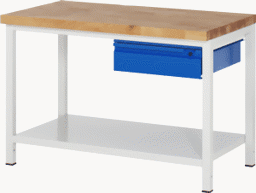 Zeige Details für Werkbank Basic-8, 1250x700x840 mm LxTxH mit Ablageboden und Schublade Bild von Werkbank Basic-8, 1250x700x840 mm LxTxH mit Ablageboden und Schublade