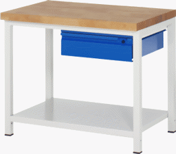 Zeige Details für Werkbank Basic-8, 1000x700x840-1040 mm LxTxH, höhenverstellbar mit Ablageboden und Schublade Bild von Werkbank Basic-8, 1000x700x840-1040 mm LxTxH, höhenverstellbar mit Ablageboden und Schublade