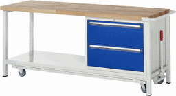 Zeige Details für Werkbank mit absenkbarem Fahrgestell Modell 8255, B 2000xT 700xH 880mm, Buche-Massiv-Platte 40mm Bild von Werkbank mit absenkbarem Fahrgestell Modell 8255, B 2000xT 700xH 880mm, Buche-Massiv-Platte 40mm