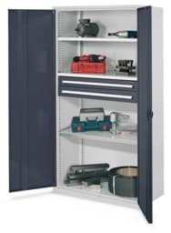 Zeige Details für Schwerlastschrank 1950x1000x600 mm HxBxT, Vollblechtüren, 3 Fachböden, B 1000 mm, TL 160 kg, 2 Schubladen 100x 1000 mm, TL 110 kg, Korpus RAL 7035 lichtgrau, Türen RAL 5010 enzianblau Bild von Schwerlastschrank 1950x1000x600 mm HxBxT, Vollblechtüren, 3 Fachböden, B 1000 mm, TL 160 kg, 2 Schubladen 100x 1000 mm, TL 110 kg, Korpus RAL 7035 lichtgrau, Türen RAL 5010 enzianblau