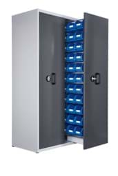 Zeige Details für Zugwagenschrank, 2 Auszüge, 2000x1100x600 mm HxBxT, mit Schlitzplatte, einseitig bestückt, 33 Lagersichtkästen Gr. 6, Korpus RAL 7035 lichtgrau, Türen RAL 7016 anthrazitgrau Bild von Zugwagenschrank, 2 Auszüge, 2000x1100x600 mm HxBxT, mit Schlitzplatte, einseitig bestückt, 33 Lagersichtkästen Gr. 6, Korpus RAL 7035 lichtgrau, Türen RAL 7016 anthrazitgrau