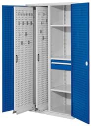 Zeige Details für Vertikalschrank 1950x1000x600 mm HxBxT, 2 Auszüge, 3 Fachböden Breite 500 mm, 1 Schublade Höhe 175x Breite 500 mm, Korpus RAL 7035 lichtgrau, Türen RAL 5010 enzianblau Bild von Vertikalschrank 1950x1000x600 mm HxBxT, 2 Auszüge, 3 Fachböden Breite 500 mm, 1 Schublade Höhe 175x Breite 500 mm, Korpus RAL 7035 lichtgrau, Türen RAL 5010 enzianblau