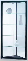 Bild von 3-Eckvitrine mit Drehtüre 1820x585x585 mm HxBxT mit 1-seitige ESG-Verglasung, eckige Profile, Bodenplatte silber