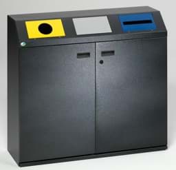 Zeige Details für Wertstoffsammelstation WS 97 Korpus antik-silber, runde Öffnung gelb, Klappe silber, Schlitz blau Bild von Wertstoffsammelstation WS 97 Korpus antik-silber, runde Öffnung gelb, Klappe silber, Schlitz blau