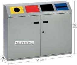 Zeige Details für Wertstoffsortiersystem Korpus silber, 4 Klappen Bild von Wertstoffsortiersystem Korpus silber, 4 Klappen