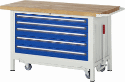 Zeige Details für Werkbank mit absenkbarem Fahrgestell Modell 8371, B 1500xT 700xH 880mm, Buche-Massiv-Platte 40mm
 Bild von Werkbank mit absenkbarem Fahrgestell Modell 8371, B 1500xT 700xH 880mm, Buche-Massiv-Platte 40mm