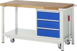 Zeige Details für Werkbank mit absenkbarem Fahrgestell Modell 8157, B 1500xT 700xH 880mm, Buche-Massiv-Platte 40mm Bild von Werkbank mit absenkbarem Fahrgestell Modell 8157, B 1500xT 700xH 880mm, Buche-Massiv-Platte 40mm
