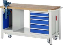 Zeige Details für Werkbank mit absenkbarem Fahrgestell Modell 8187, B 1500xT 700xH 880mm, Buche-Massiv-Platte 40mm Bild von Werkbank mit absenkbarem Fahrgestell Modell 8187, B 1500xT 700xH 880mm, Buche-Massiv-Platte 40mm