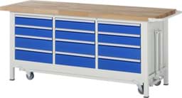 Zeige Details für Werkbank mit absenkbarem Fahrgestell Modell 8579, B 2000xT 700xH 880mm, Buche-Massiv-Platte 40mm Bild von Werkbank mit absenkbarem Fahrgestell Modell 8579, B 2000xT 700xH 880mm, Buche-Massiv-Platte 40mm