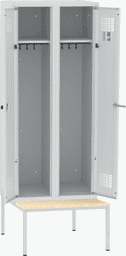 Zeige Details für Garderobenschrank 2 Abteile mit 400 mm Abteilbreite gemeinsam schliessend mit Sitzbank Bild von Garderobenschrank 2 Abteile mit 400 mm Abteilbreite gemeinsam schliessend mit Sitzbank