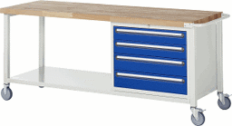 Zeige Details für Fahrbare Werkbank Modell 8262, B 2000xT 700xH 880-1080mm, Buche-Massiv-Platte 40mm Bild von Fahrbare Werkbank Modell 8262, B 2000xT 700xH 880-1080mm, Buche-Massiv-Platte 40mm
