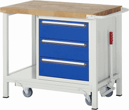 Zeige Details für Werkbank mit absenkbarem Fahrgestell Modell 8157, B 1000xT 700xH 880mm, Buche-Massiv-Platte 40mm Bild von Werkbank mit absenkbarem Fahrgestell Modell 8157, B 1000xT 700xH 880mm, Buche-Massiv-Platte 40mm