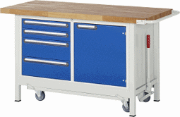 Zeige Details für Werkbank mit absenkbarem Fahrgestell Modell 8470, B 1500xT 700xH 880mm, Buche-Massiv-Platte 40mm Bild von Werkbank mit absenkbarem Fahrgestell Modell 8470, B 1500xT 700xH 880mm, Buche-Massiv-Platte 40mm