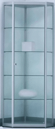 Zeige Details für 5-Eckvitrine 1820x525(250)x525(250) mm HxBxT mit 3-seitiger ESG-Verglasung, eckige Profile, Bodenplatte silber Bild von 5-Eckvitrine 1820x525(250)x525(250) mm HxBxT mit 3-seitiger ESG-Verglasung, eckige Profile, Bodenplatte silber