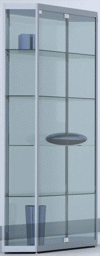 Bild von 6-Eckvitrine mit Drehtüre 1820x1000x370 mm HxBxT mit 6-seitiger ESG-Verglasung, eckige Profile, Bodenplatte silber