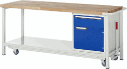 Zeige Details für Werkbank mit absenkbarem Fahrgestell Modell 8152, B 2000xT 700xH 880mm, Buche-Massiv-Platte 40mm Bild von Werkbank mit absenkbarem Fahrgestell Modell 8152, B 2000xT 700xH 880mm, Buche-Massiv-Platte 40mm