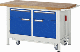 Zeige Details für Werkbank mit absenkbarem Fahrgestell Modell 8466, B 1500xT 700xH 880mm, Buche-Massiv-Platte 40mm Bild von Werkbank mit absenkbarem Fahrgestell Modell 8466, B 1500xT 700xH 880mm, Buche-Massiv-Platte 40mm