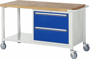 Bild von Fahrbare Werkbank Modell 8255, B 1500xT 700xH 880mm, Buche-Massiv-Platte 40mm