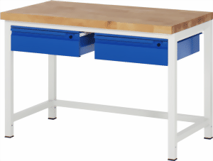 Bild von Werkbank Basic-8, 1250x700x840-1040 mm LxTxH, mit 2 Schubladen