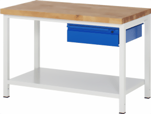 Bild von Werkbank Basic-8, 1250x700x840-1040 mm LxTxH, mit Ablageboden und Schublade