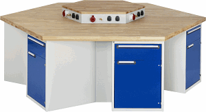 Bild von Werkbank Modell 4067, KL 1350mmxB 2700xT 2340xH 900mm, Buche-Massiv-Platte 40 mm
