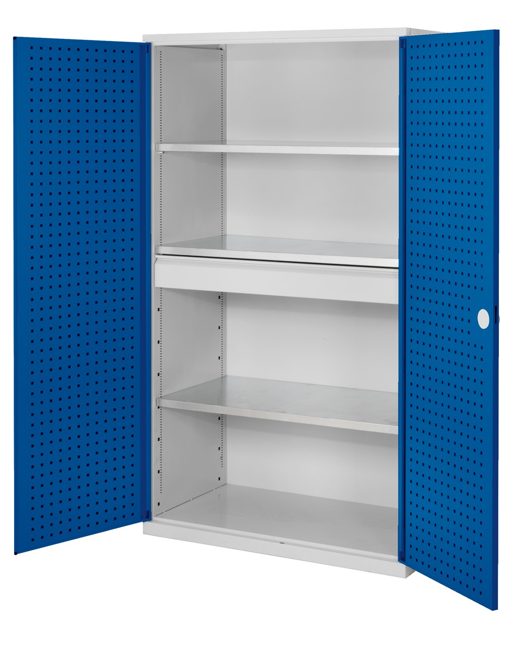 Bild von Grossvolumenschrank 1950x1130x590 mm HxBxT, Korpus RAL 7035 lichtgrau, Türen RAL 5010 enzianblau