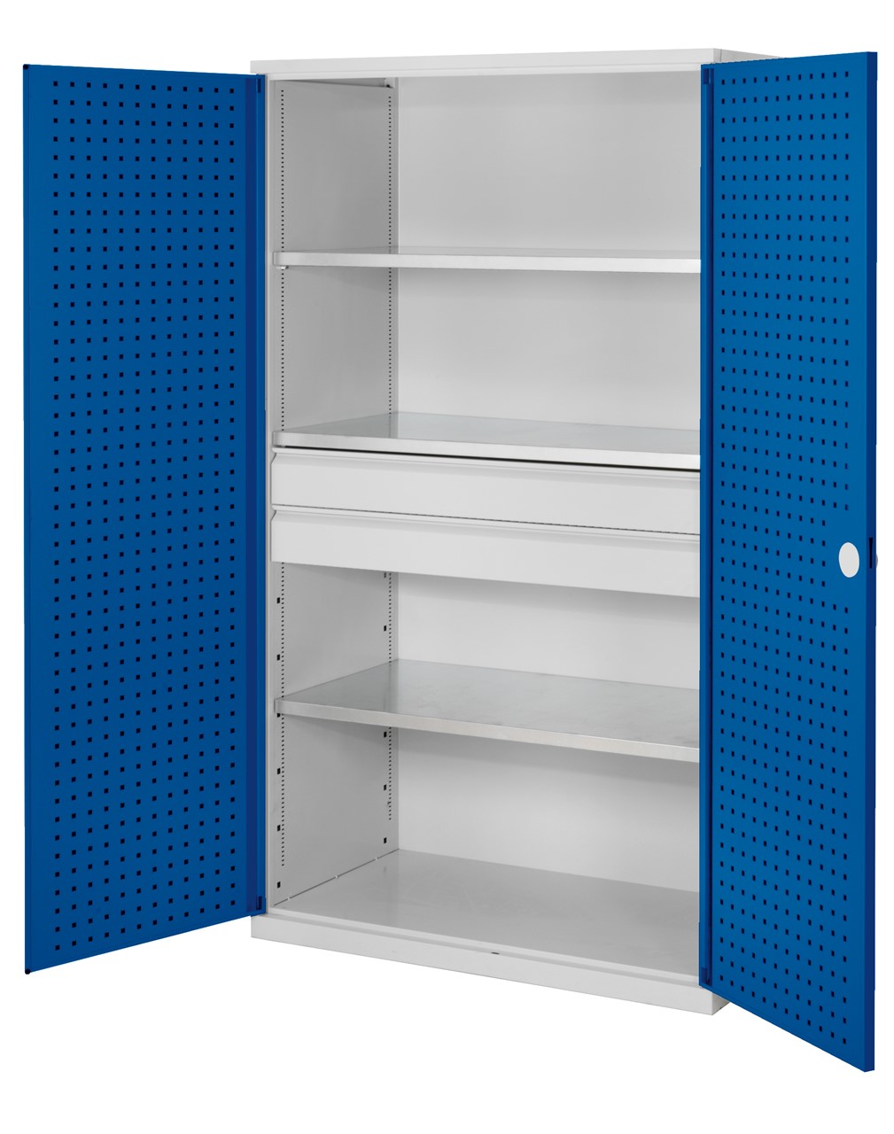 Bild von Grossvolumenschrank 1950x1130x590 mm HxBxT, Korpus RAL 7035 lichtgrau, Türen RAL 5010 enzianblau