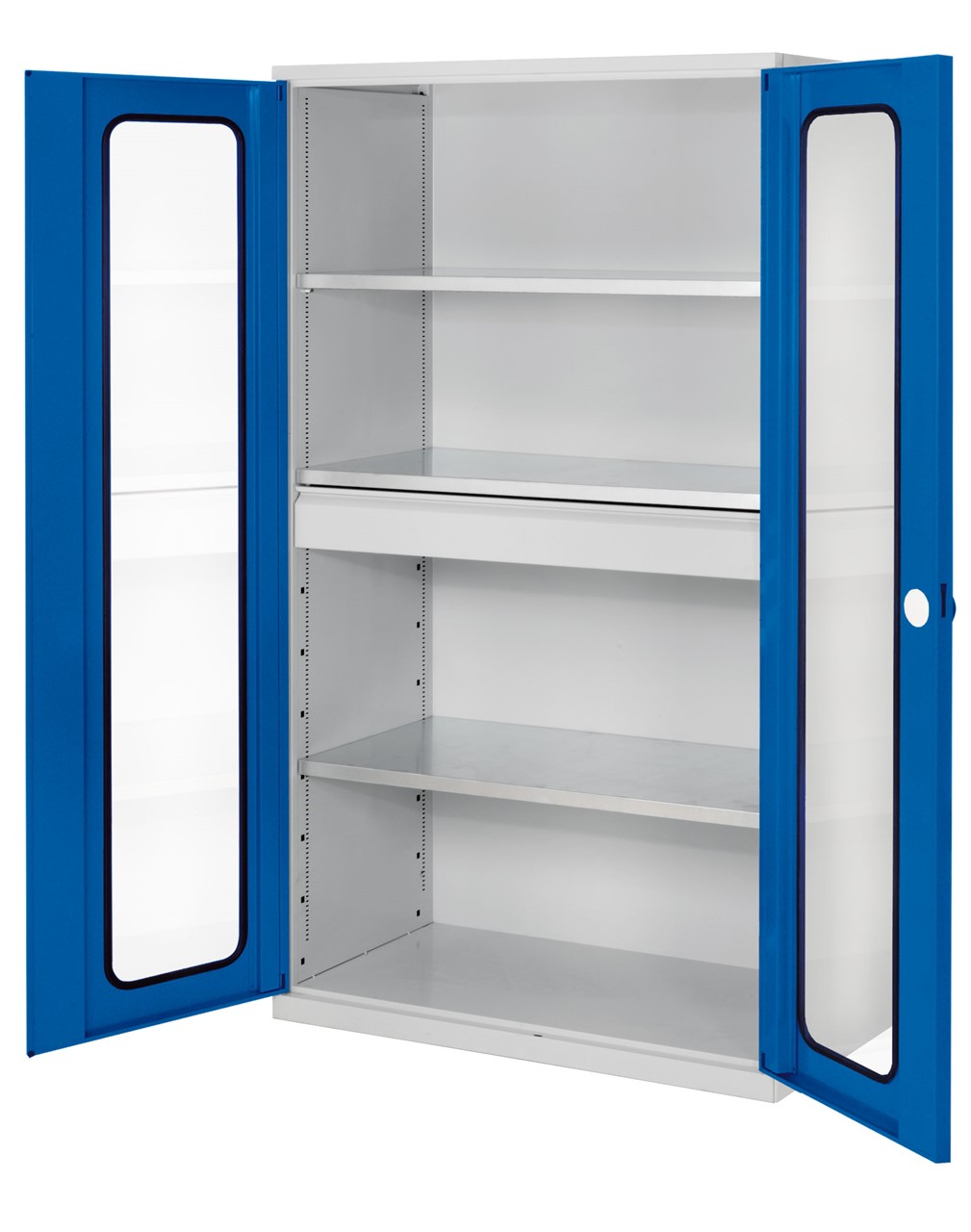 Bild von Grossvolumenschrank 1950x1130x590 mm HxBxT, Korpus RAL 7035 lichtgrau, Türen RAL 5010 enzianblau