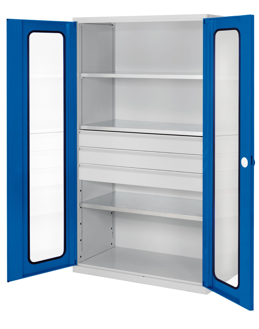 Bild von Grossvolumenschrank 1950x1130x590 mm HxBxT, Korpus RAL 7035 lichtgrau, Türen RAL 5010 enzianblau