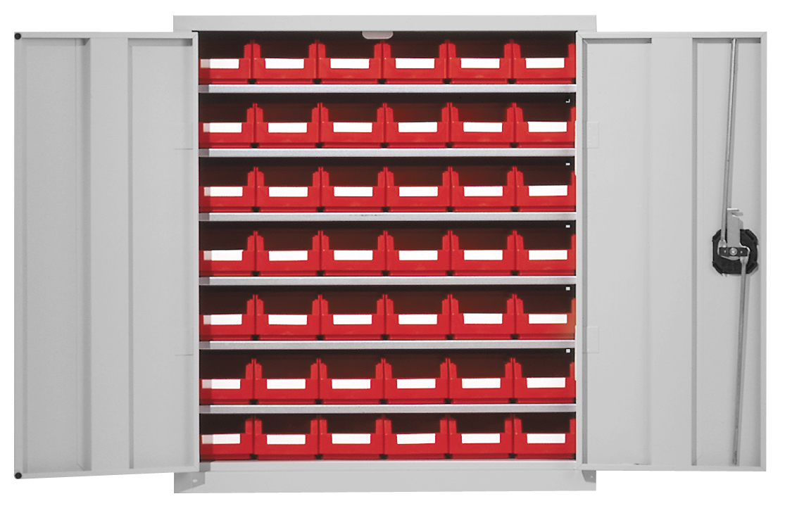 Bild von Ordnungsschrank mit Lagersichtkästen, 780x690x285 mm HxBxT, Modell 14, RAL 7035 lichtgrau