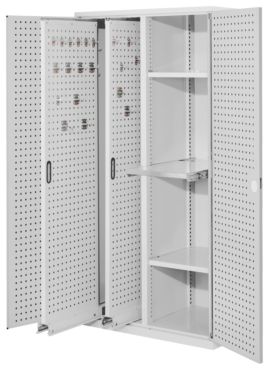 Bild von Vertikalschrank 1950x1000x600 mm HxBxT, 2 Auszüge, 2 Fachböden Breite 500 mm, 1 Auszugboden Breite 500 mm,  Korpus RAL 7035 lichtgrau, Türen RAL 7035 lichtgrau