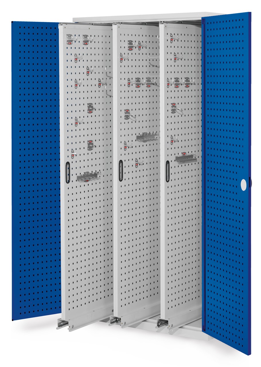 Bild von Vertikalschrank 1950x1000x600 mm HxBxT, 3 Auszüge, Korpus RAL 7035 lichtgrau, Türen RAL 5010 enzianblau