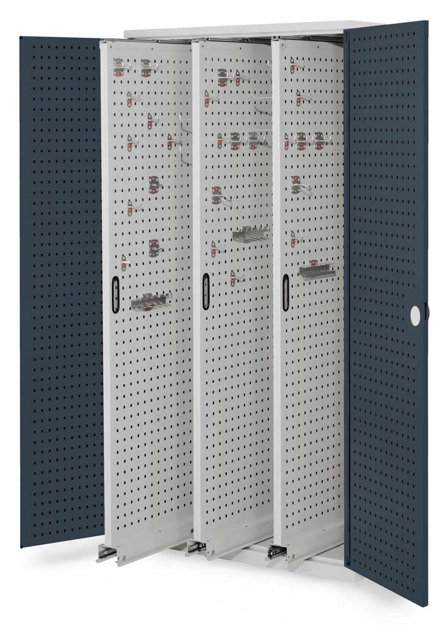 Bild von Vertikalschrank 1950x1000x600 mm HxBxT, 3 Auszüge, Korpus RAL 7035 lichtgrau, Türen RAL 7016 anthrazitgrau