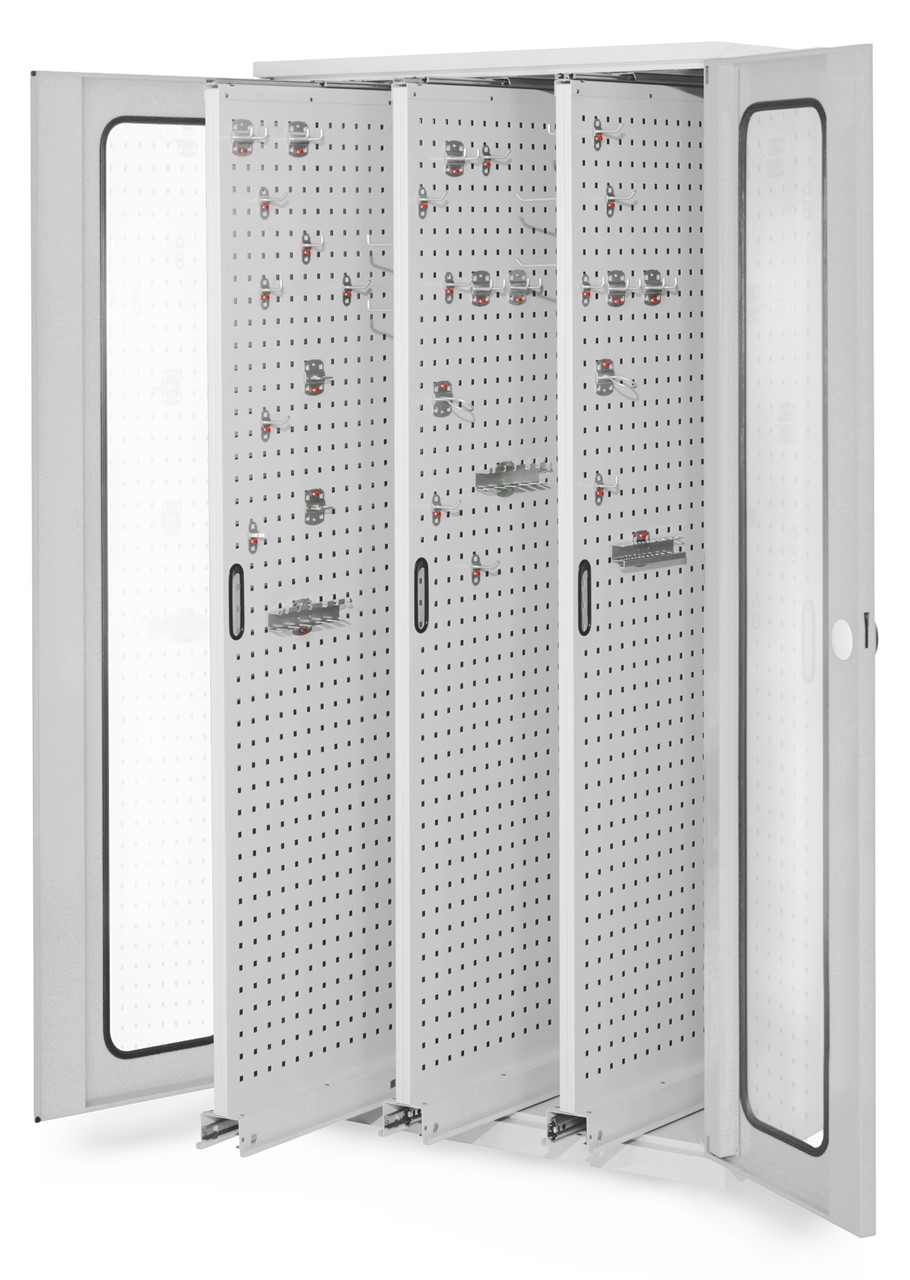 Bild von Vertikalschrank 1950x1000x600 mm HxBxT, 3 Auszüge, Korpus RAL 7035 lichtgrau, Türen RAL 7035 lichtgrau