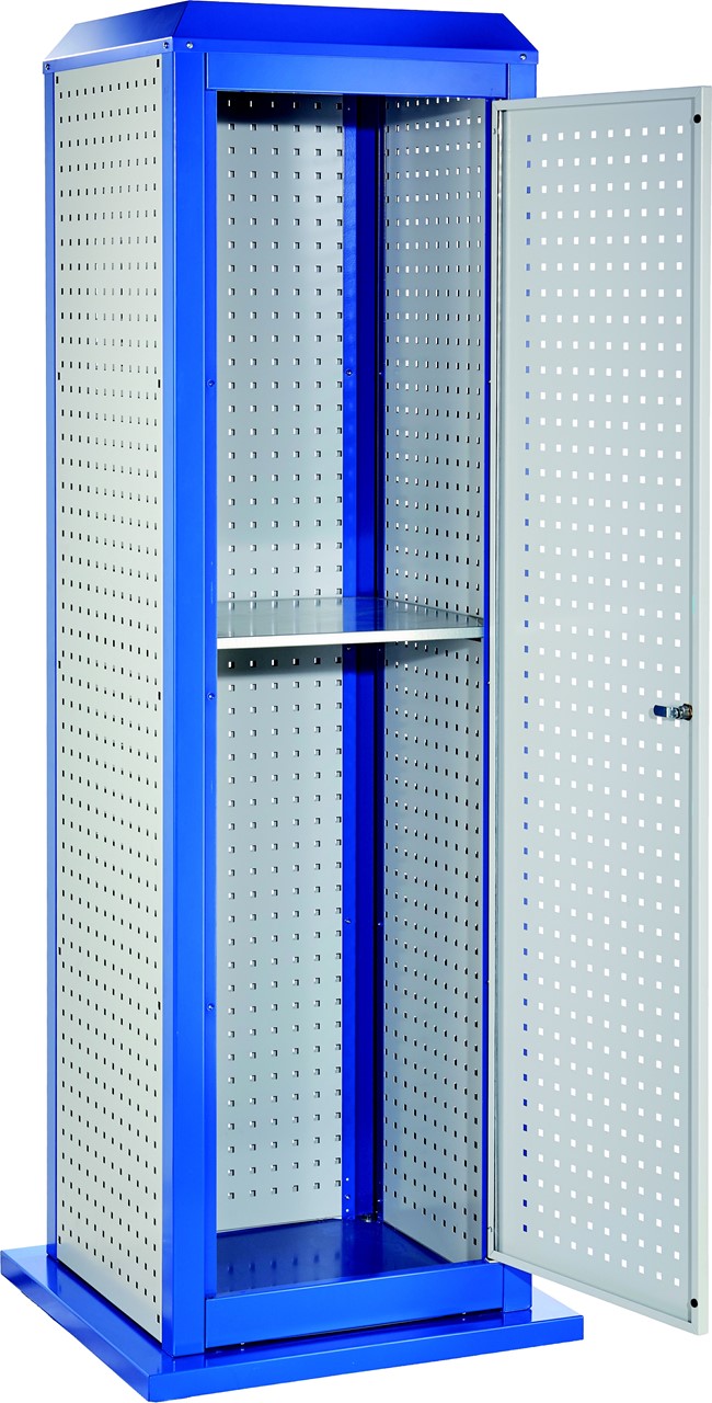 Bild von Tooltower, 2015x700x700 mm HxBxT, mit 3 aussenliegende, 2 innenliegende Lochplatten, 1 Lochplattentüre, ganze Höhe, 1 Fachboden