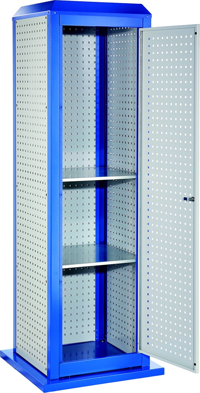 Bild von Tooltower, 2015x700x700 mm HxBxT, mit 3 aussenliegende, 2 innenliegende Lochplatten, 1 Lochplattentüre, ganze Höhe, 2 Fachboden