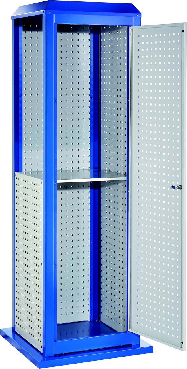 Bild von Tooltower, 2015x700x700 mm HxBxT, mit je 2 aussen-/innenliegende Lochplatten und 1 Lochplattentüre, ganze Höhe, mit 1 aussenliegenden Lochplatte halbe Höhe, 1 Fachboden