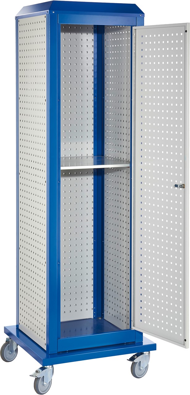 Bild von Tooltower, 2175x700x700 mm HxBxT, mit 3 aussenliegende, 2 innenliegende Lochplatten, 1 Lochplattentüre, ganze Höhe, 1 Fachboden