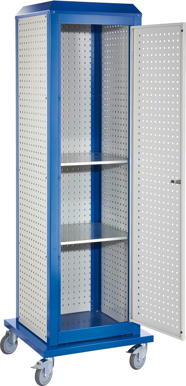 Bild von Tooltower, 2175x700x700 mm HxBxT, mit 3 aussenliegende, 2 innenliegende Lochplatten, 1 Lochplattentüre, ganze Höhe, 2 Fachboden