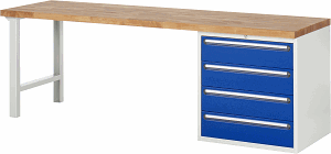 Bild von Werkbank Modell 7609, B 2500xT 700xH 840mm, Buche-Massiv-Platte 40 mm