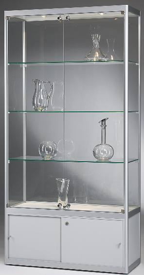 Bild von Vitrine 1000x2000x400 mm BxHxT ESG mit Alurahmen und Unterschrank, nicht zerlegbar