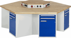 Bild von Werkbank Modell 4092, KL 1350mmxB 2700xT 2340xH 890mm, Buche-Massiv-Platte 40 mm
