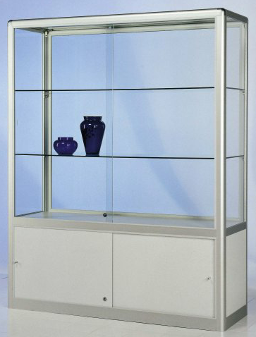 Bild von Vitrine 1020x2000x520 mm BxHxT ESG mit Alurahmen und Unterschrank, nicht zerlegbar