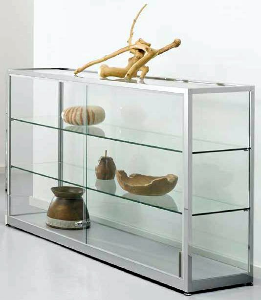 Bild von Halbhohe Vitrine 900x1000x400 mm HxBxT mit 5-seitiger ESG-Verglasung, eckige Profile