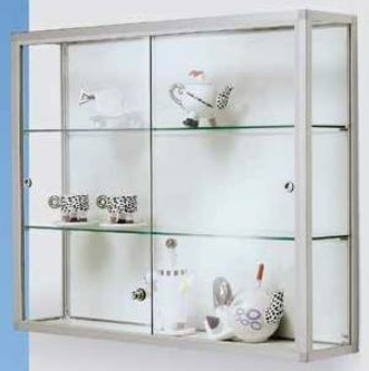 Bild von Wandvitrine 800x1000x200 mm HxBxT, mit ESG-Verglasung, Dekorplatte silber, eckige Profile