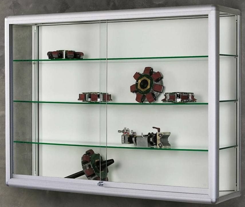 Bild von Vitrine gerundet 1220x1000x250 mm BxHxT ESG mit Alurahmen