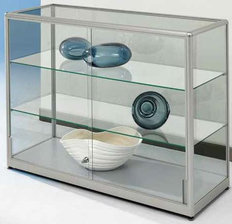 Bild von Halbhohe Vitrine 1020x1000x500 mm HxBxT mit 5-seitiger ESG-Verglasung, eckige Profile